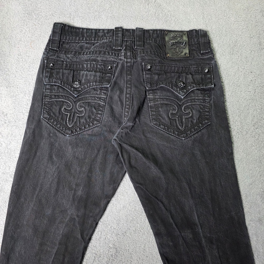 Rock Revival Mens 33 Steven Straight Jeans Black RJ8625T32 Fleur-de-Lis Flap Pkt